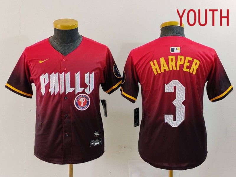 Youth Philadelphia Phillies #3 Harper Red City Edition 2024 Nike MLB Jersey style 5